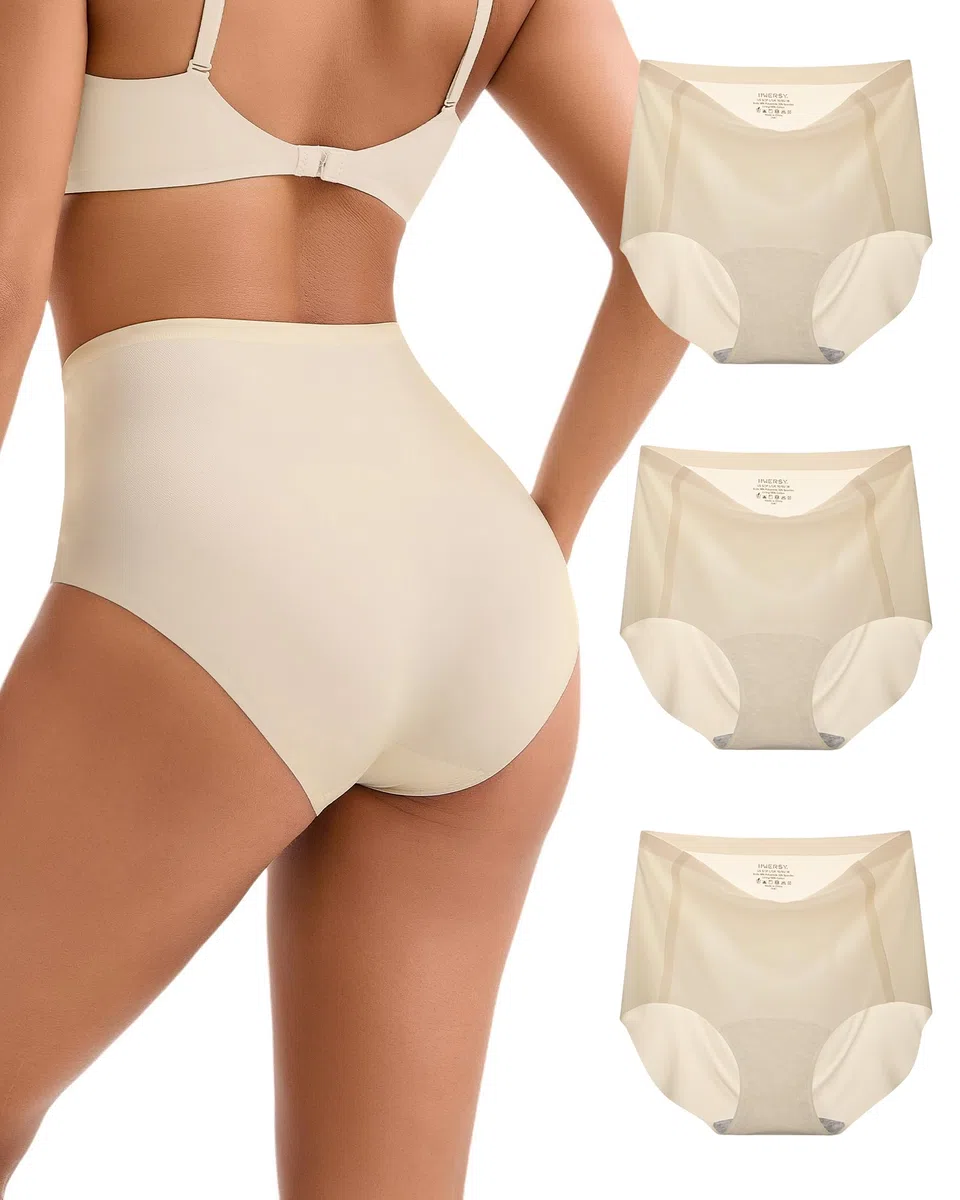 INNERSY Unterhosen Damen Nahtlos Hohe Taille Polyamid Seamless Slips Unsichtbare Unterwäsche 3 Pack
