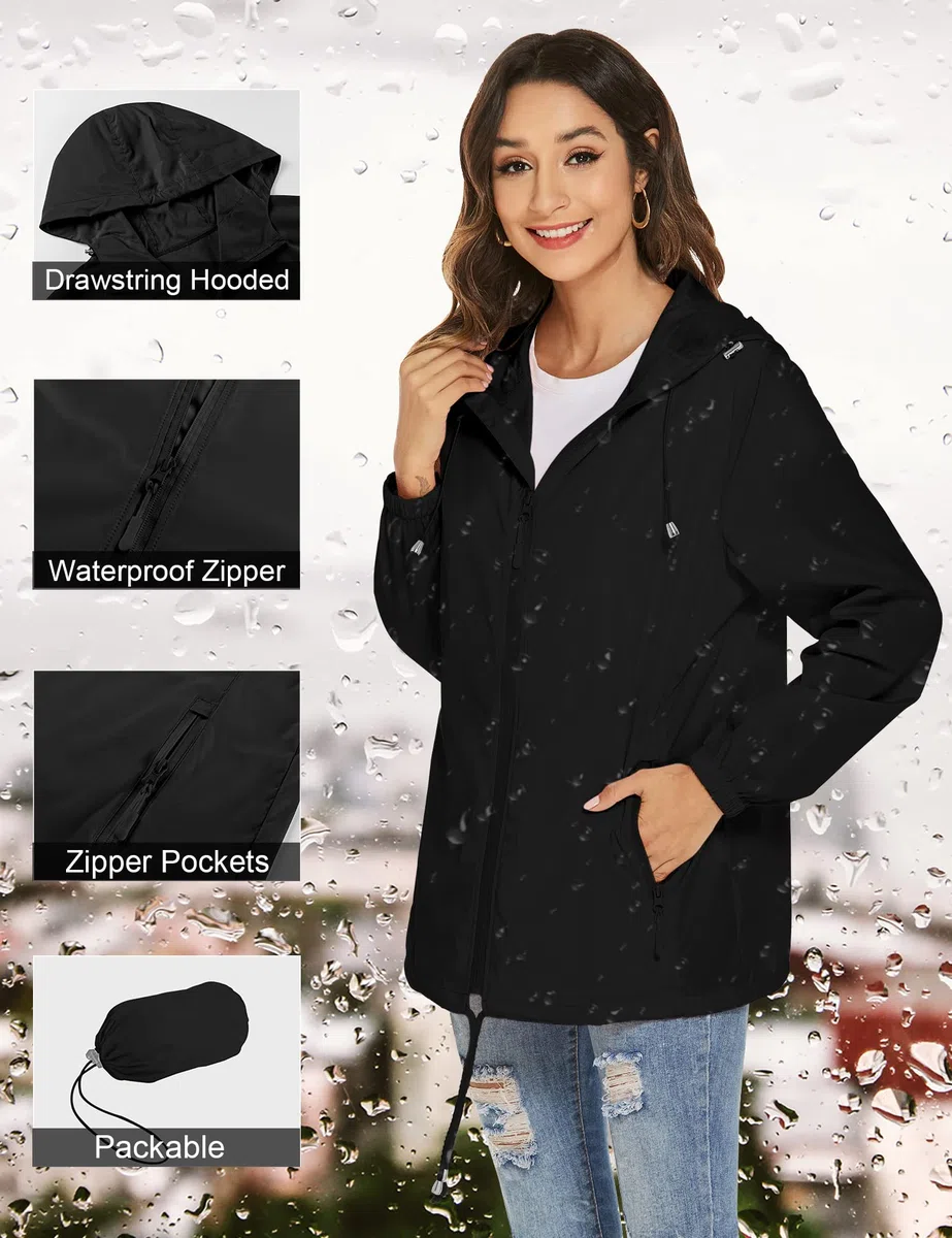 Rapbin Damen Regenjacke Leicht Wasserdicht Regenmantel Windbreaker Dünne Packbar Reisen Fahrrad Regenjacken Windjacke