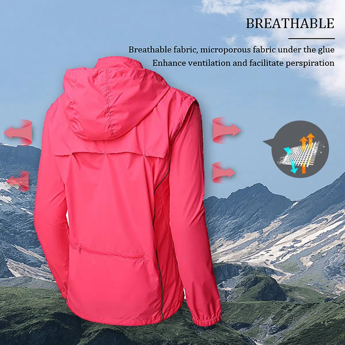 HARLSO Damen Sommer Fahrradjacke 2-in-1 mit abnehmbaren Ärmeln, wasserdichte, atmungsaktive Fahrradweste für Radfahren, Laufen,Pink-3XL