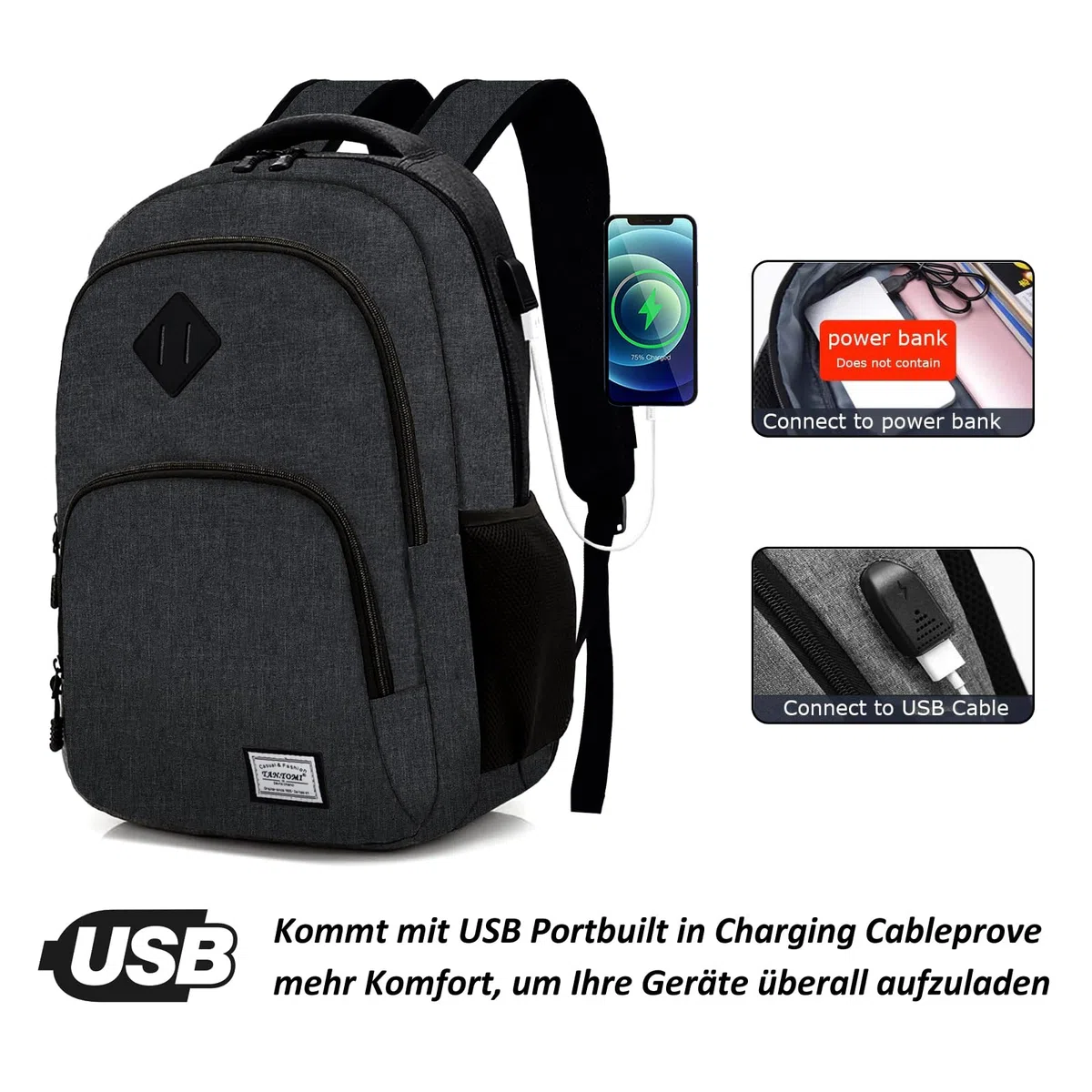 MoFut Rucksack Herren & Damen, Reiserucksack, Schultasche viele Fächer mit 15,6" Laptopfach, Handgepäck Rucksäcke, Backpack für Studenten, Büroangestellte, Reisen Wandern (Schwarz.a)