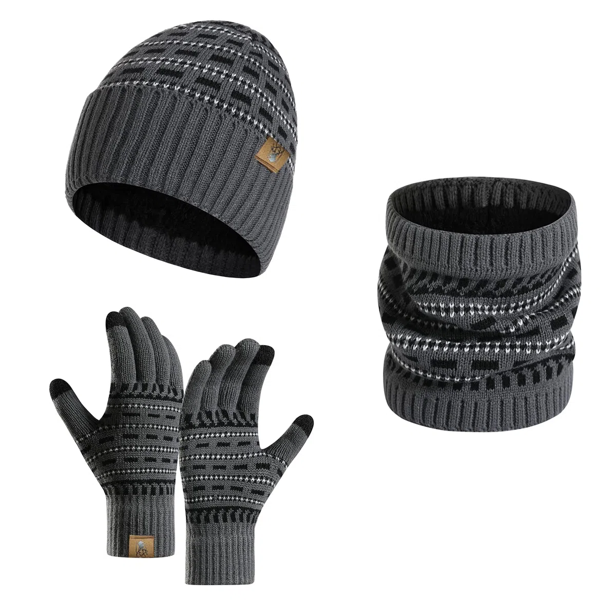 Mütze Schal Handschuhe Set für Herren Strick Wintermütze Herren Touchscreen Handschuhe und Halswärmer mit Warmes Fleecefutter