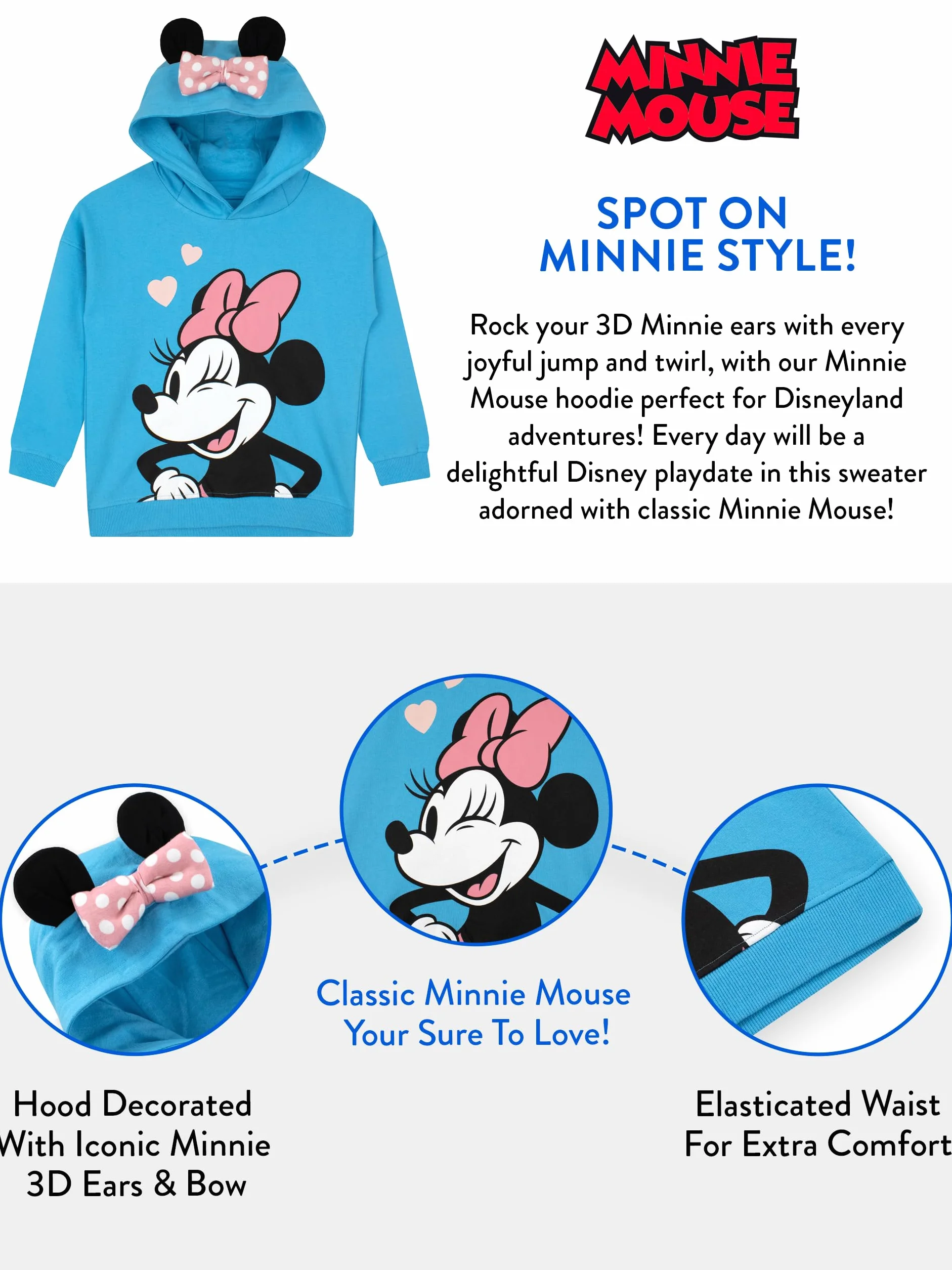 Disney Minnie Mouse Mädchen Hoodie | Sweatshirt Mädchen | Minni Maus Hoodie