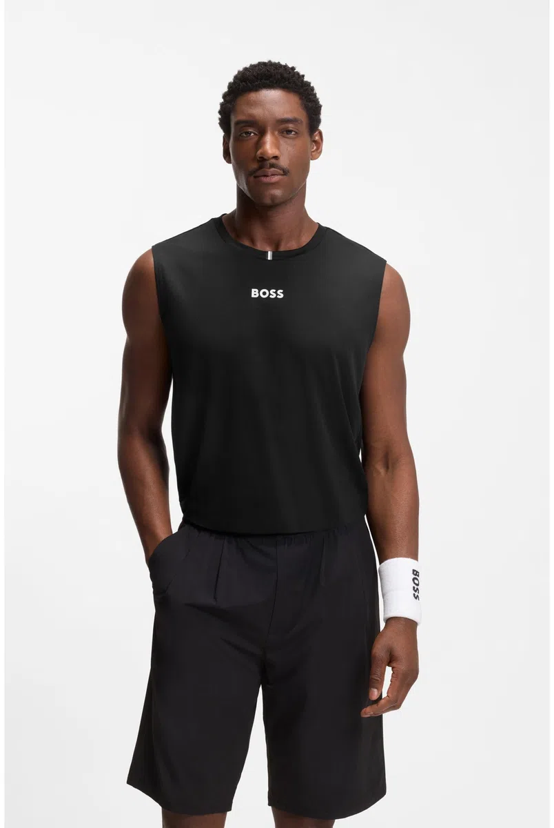 BOSS Herren TS TOC Serve Tank Active Ärmelloses T-Shirt aus schnell trocknendem Gewebe mit Logo Schwarz001 L