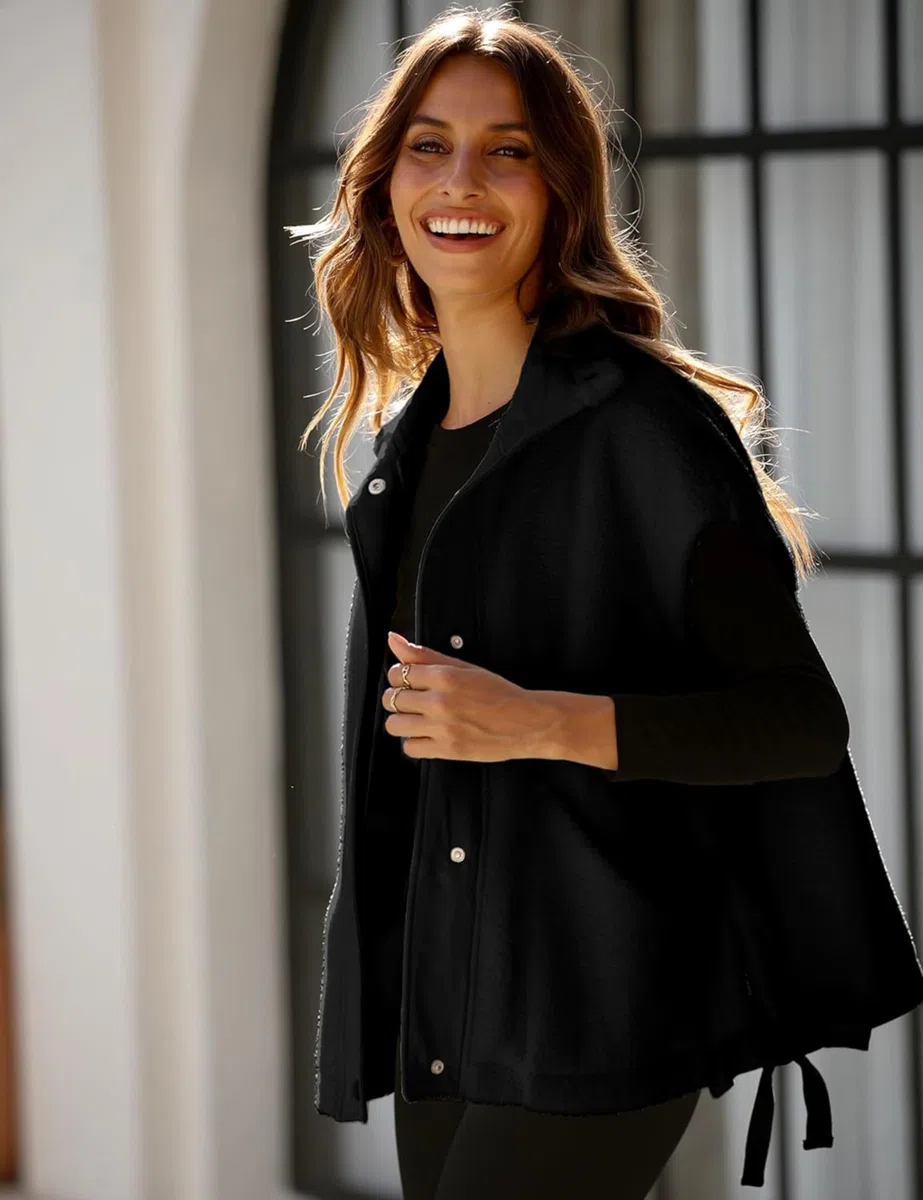 Omoone Damen Sherpa-Weste übergroße Fleece-gefütterte Weste mit Taschen, lässiger Button-Down-Bodywarmer