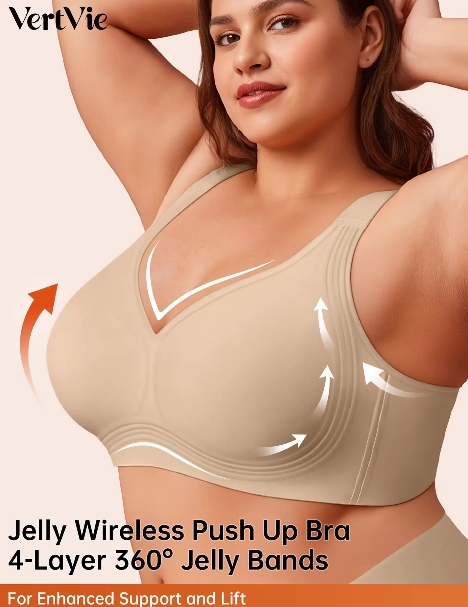 Vertvie Seamless BH Damen Große Brüste ohne Bügel Jelly Bra Push Up Minimizer Soft Bustier Nahtlose Bralette Breite Träger BH Volle Abdeckung