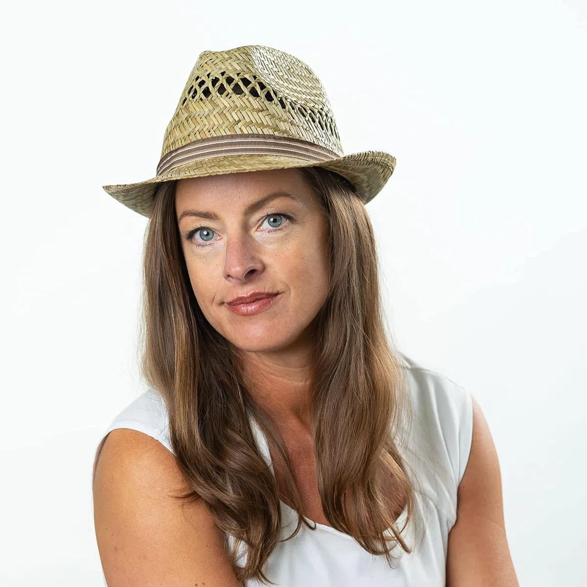 Lipodo Striped Ribbon Trilby Strohhut Made in Italy Unisex Frühling Sommer