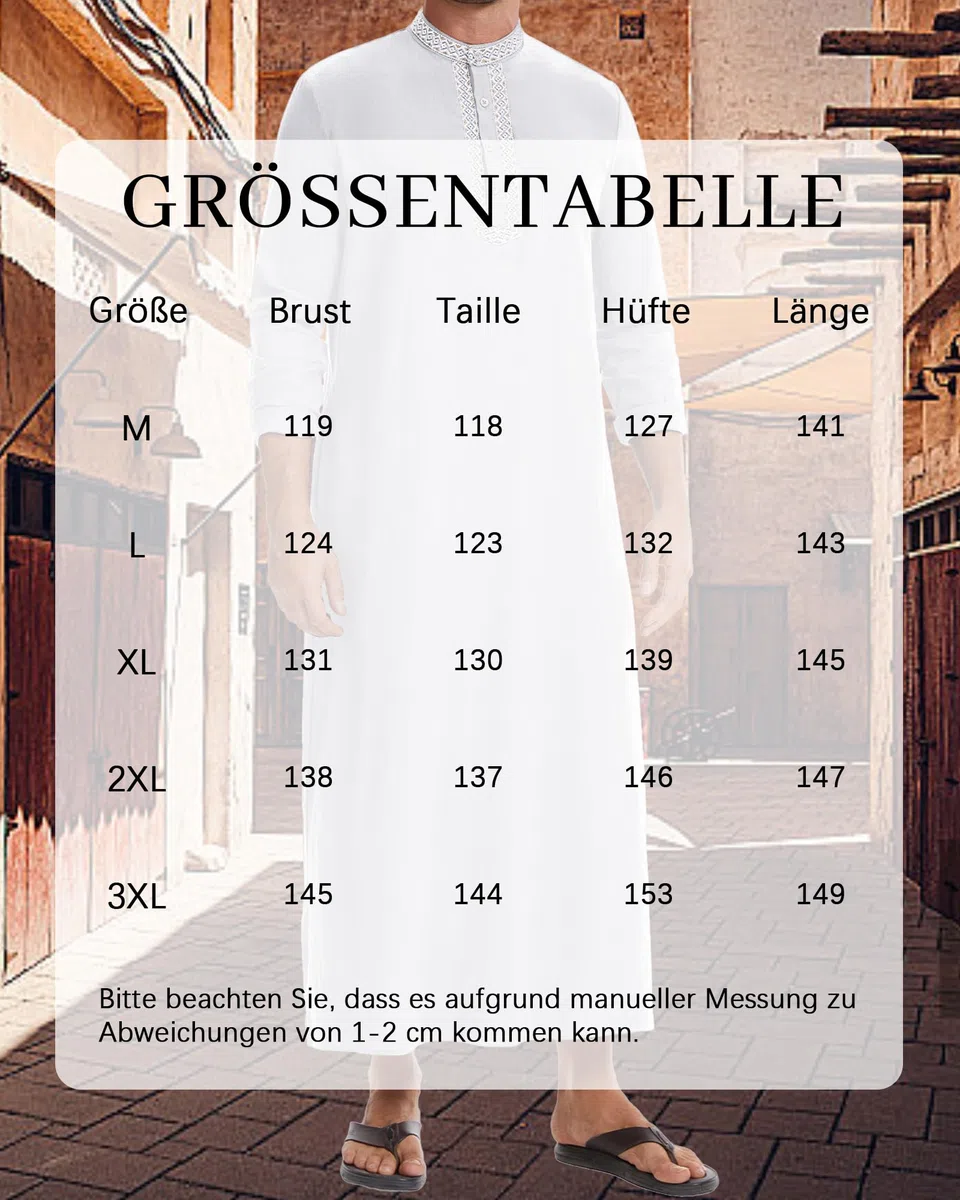 NANAMEEI Kaftan Herren Langarm Mit Taschen Islamische Kleidung Gebetskleidung