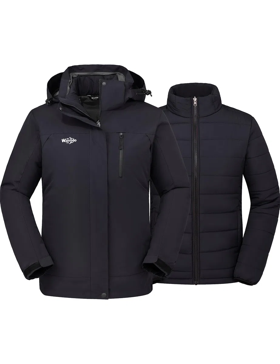 Wantdo Damen Warm Winter Jacke Abnehmbarer Innenschuh 3-in-1 Jacke wasserdichte Snowboardmäntel Kapuzen Windjacke