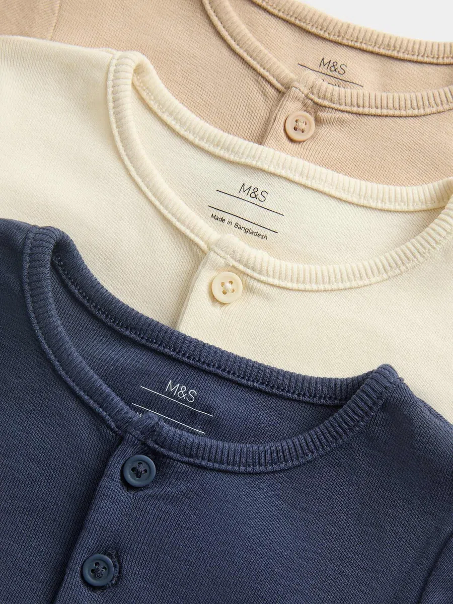 Marks & Spencer 3er-Pack Baby Kurzarm-Henley-Tops aus Reiner Baumwolle – Regular Fit – Knopfleiste