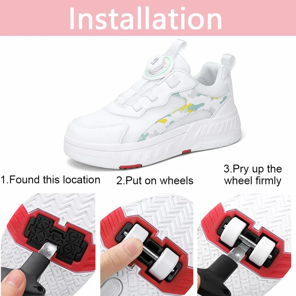 Hixingo Schuhe mit Rollen für Mädchen Jungen Kinder, Weiß Rollschuhe Schuhe Turnschuhe mit 2 Rollen, Skateboardschuhe Kinderschuhe 2 In 1 Multifunktionale Sneaker mit Rollen