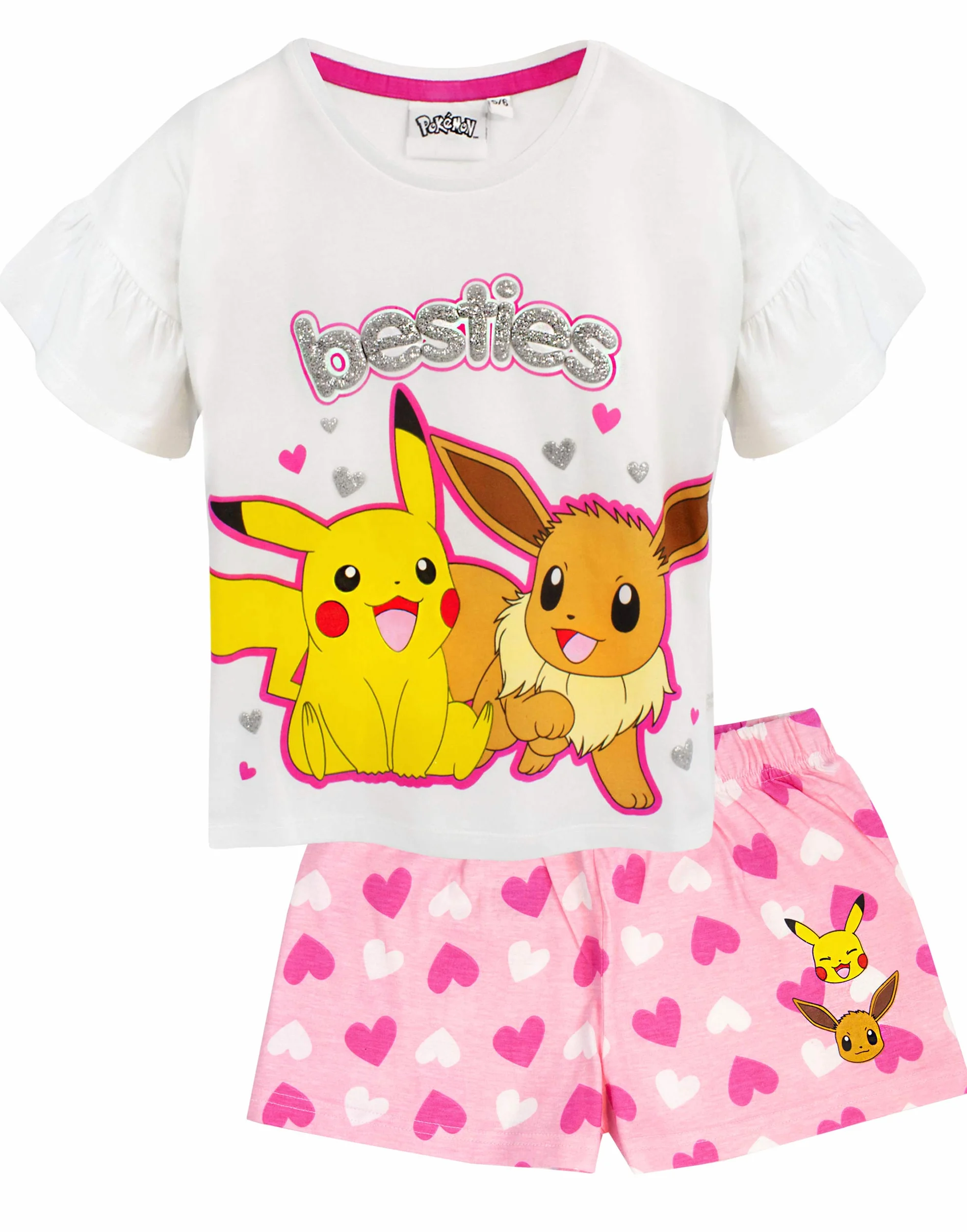 Pokemon Pyjamas Pikachu & Eevee Rüschenärmel Langes ODER Kurzes Bein Mädchen PJs