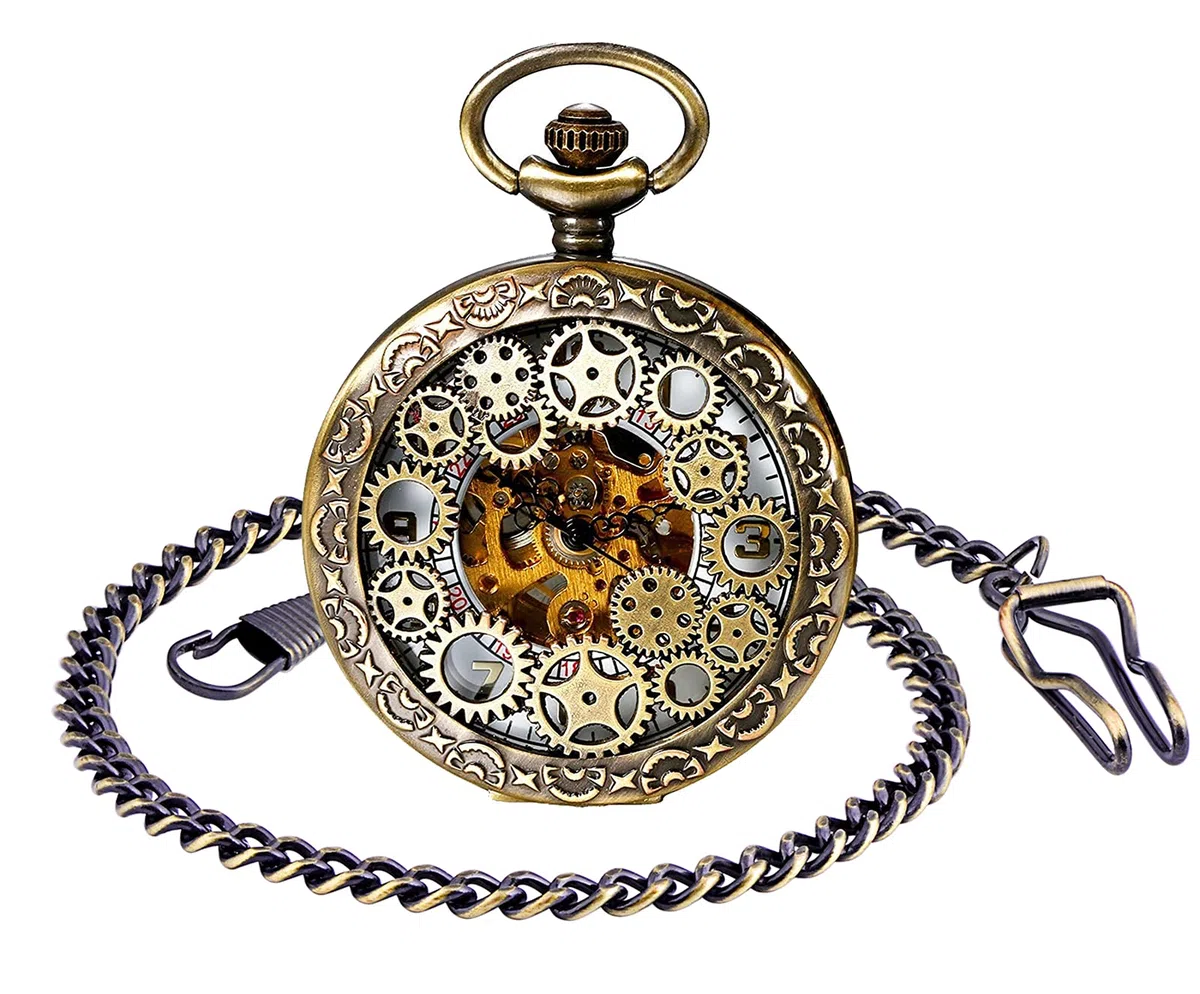 SUPBRO Damen Herren Taschenuhr Retro Zahnrad Analog Mechanische Kettenuhr Uhr mit Halskette Pullover Kette