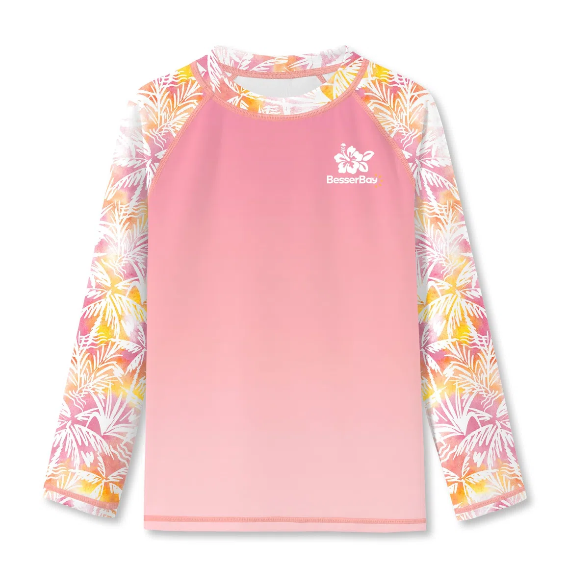 BesserBay Mädchen UV Shirts UPF 50+ Rundhals Langarm Rash Guard Badeshirt 110-150