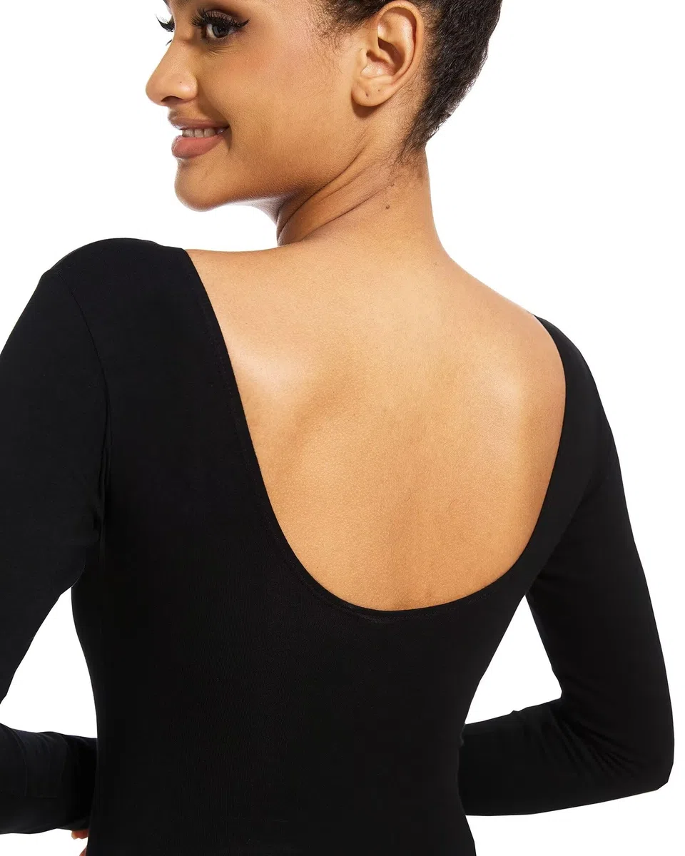 Ballett Trikot Schwarz,Erwachsene Langarm Baumwolle BallettTrikot Tanz Body fur Damen