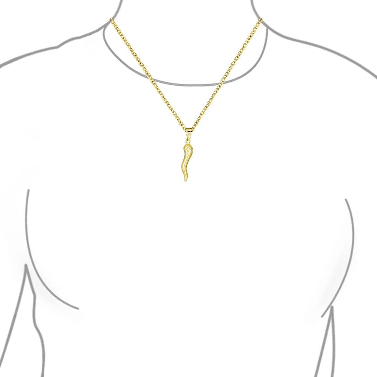 Bling Jewelry Einfacher Leichter Italienischer Chili-Pfeffer Hornschutz-Zahnhorn Cornicello Amulett Anhänger Halskette Für Frauen Für Jugendliche Vergoldet Mit 18" Kette