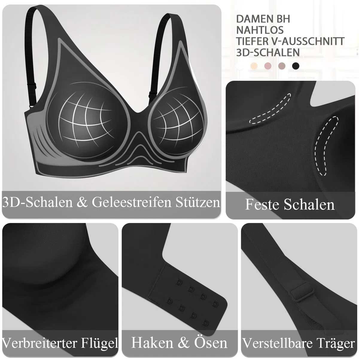 Ganado Damen BH Tiefem V-Ausschnitt Nahtloser BH Ohne Bügel Push Up BHS Bralette Soft Bequem BHS Bügellos Bustier