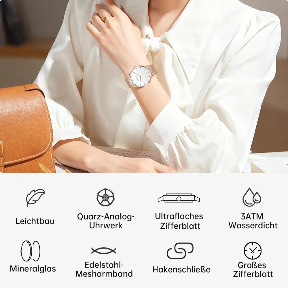 LIGE Uhr Damen, Analog Quarz Armbanduhr Damen, Ultradünn Großes Zifferblatt, Edelstahl Wasserdicht, Damenuhr Fur klassischen Modischen Schlicht Stil