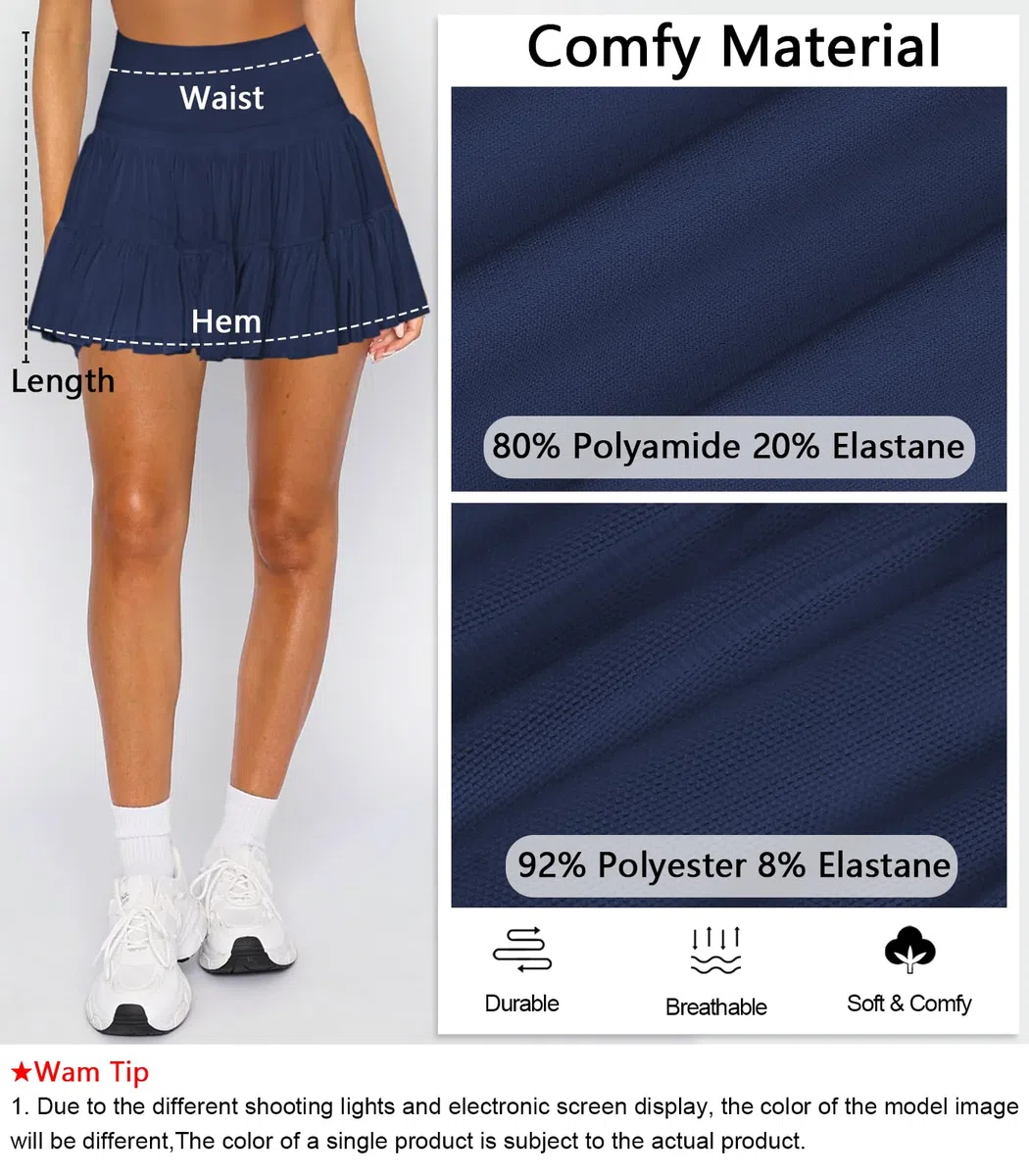 Damen Minirock, fließend, plissiert, hohe Taille, Rüschen, Tennisröcke für Damen, athletisch, Skater, Golf, mit Shorts und Taschen