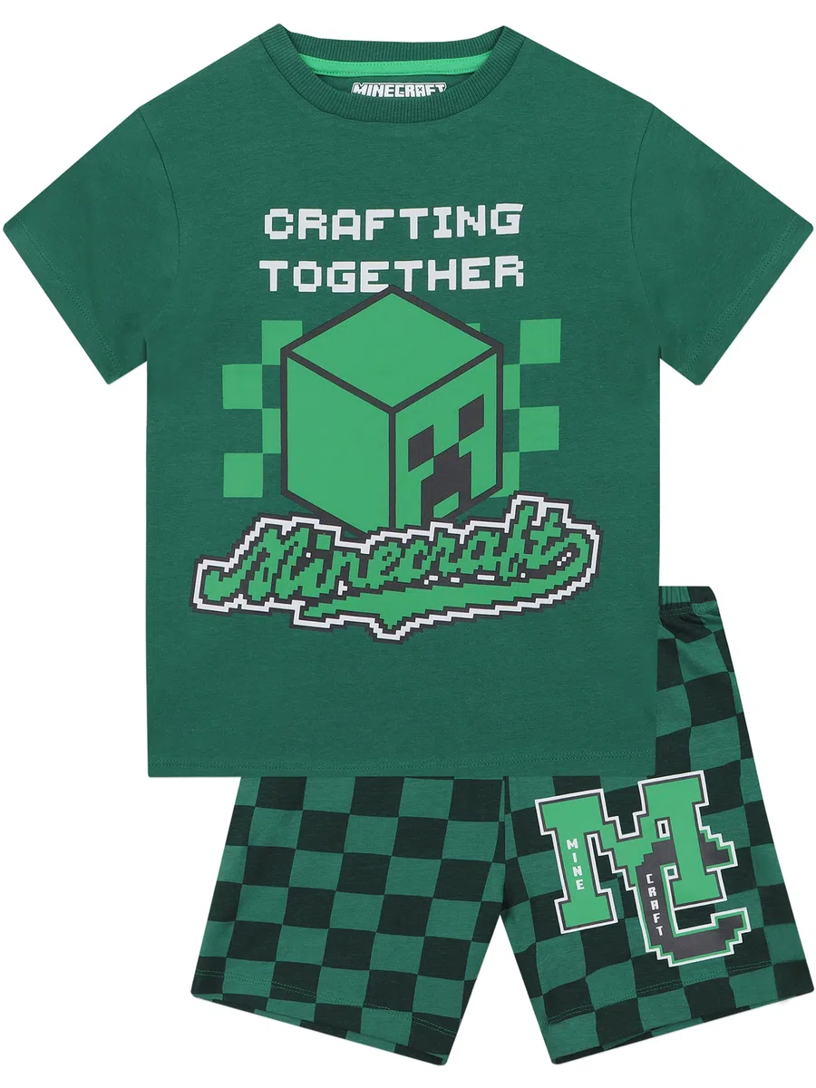 Minecraft Schlafanzug Jungen, Kurzarm Pyjama Kinder, Creeper Schlafanzug Kinder Jungen