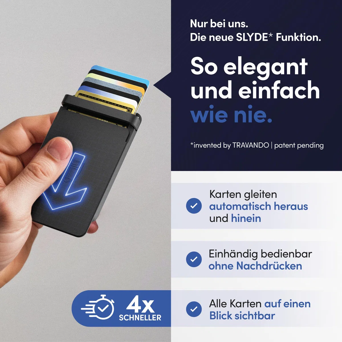 TRAVANDO SLYDE Aluminium Kartenetui mit RFID Schutz - Kartenhalter mit Geldklammer für 7 Karten - Kreditkartenetui Portmonee Herren Slim Wallet (5-6 Karten)