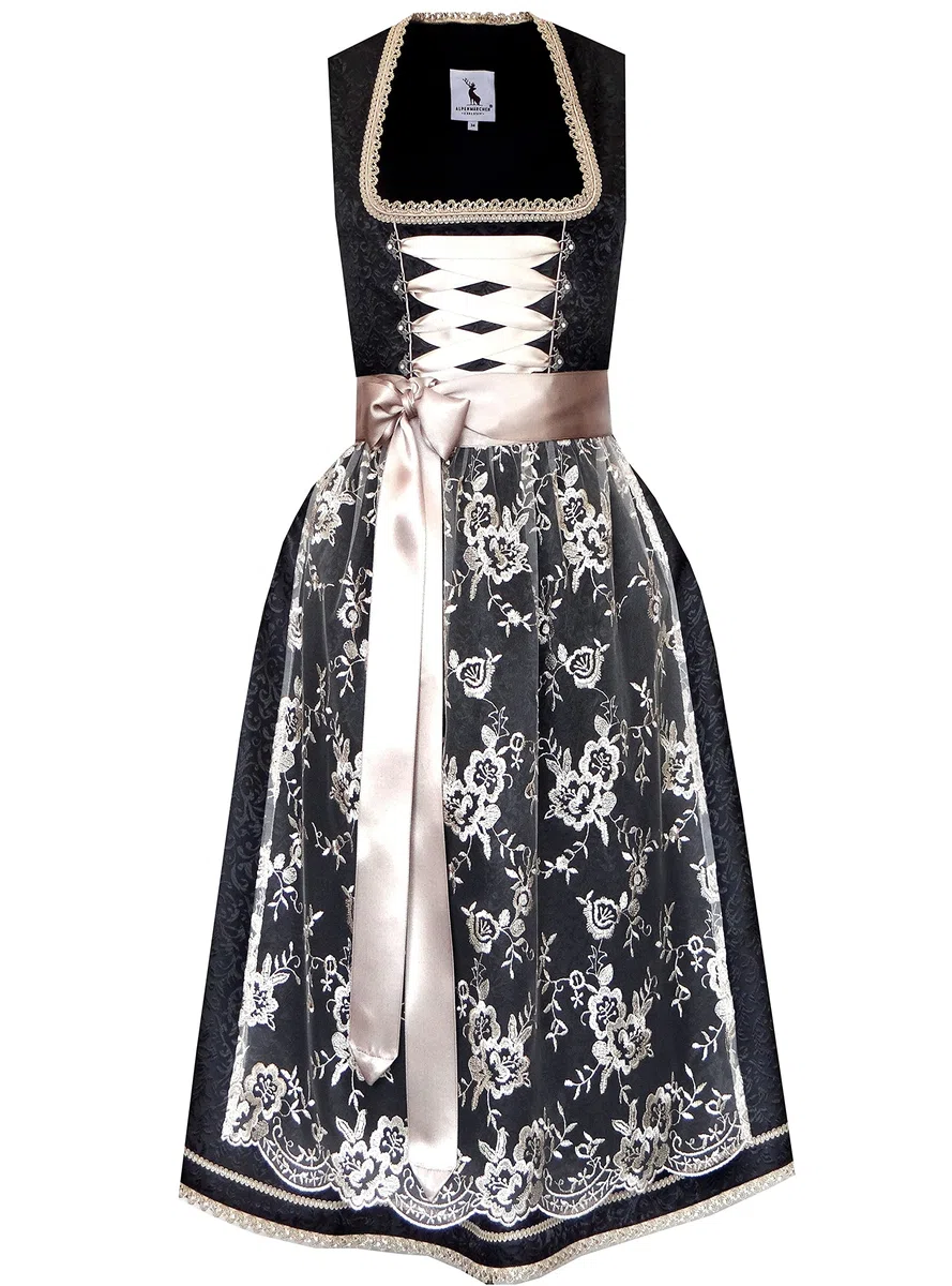 Alpenmärchen Midi Dirndl aus Exklusiver Kollektion inkl. Spitzenschürze Gr.34 bis 60 - ALM750