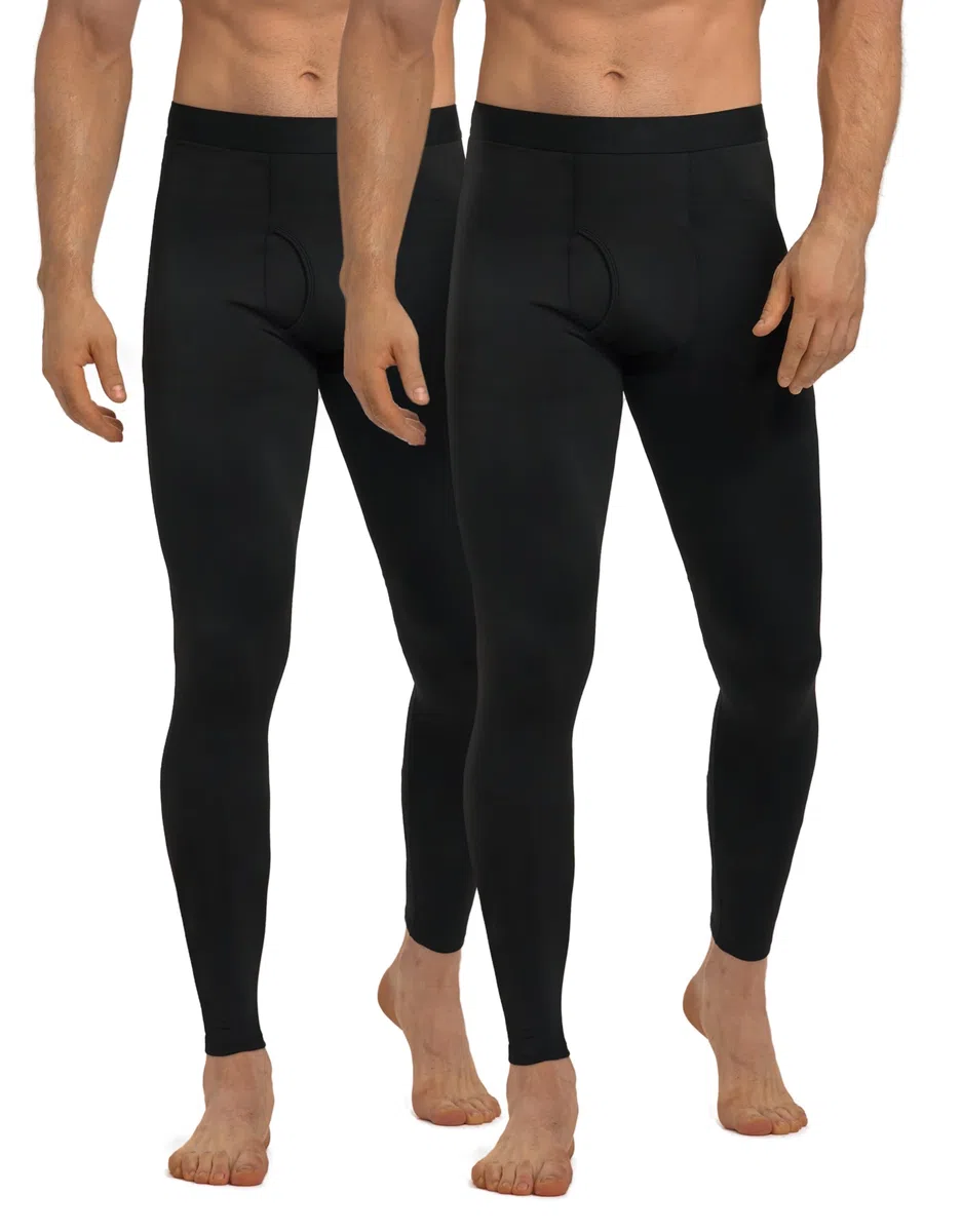 YESWEL 2er Pack Unterhosen Männer Lang, Warme Fleece Thermohose Herren mit Eingriff, Winter Thermounterhose Ski & Outdoor（M-XL）