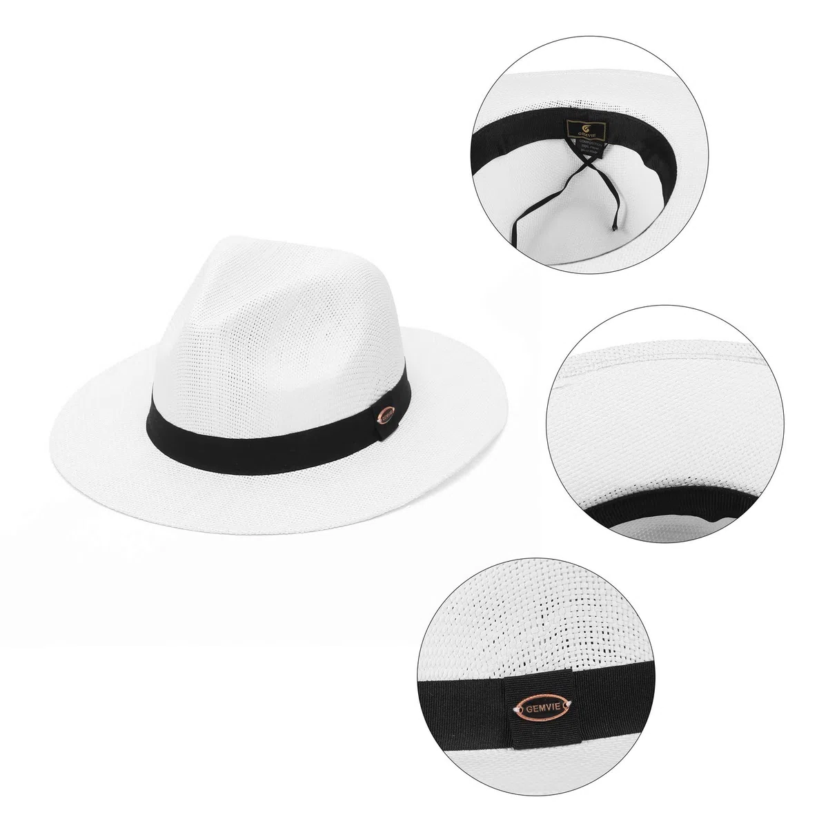 GEMVIE Panama Hut Herren Damen Breite Krempe Strohhut Fedora Hut mit Ripsband Bogarthut Sommer Sonnenhut