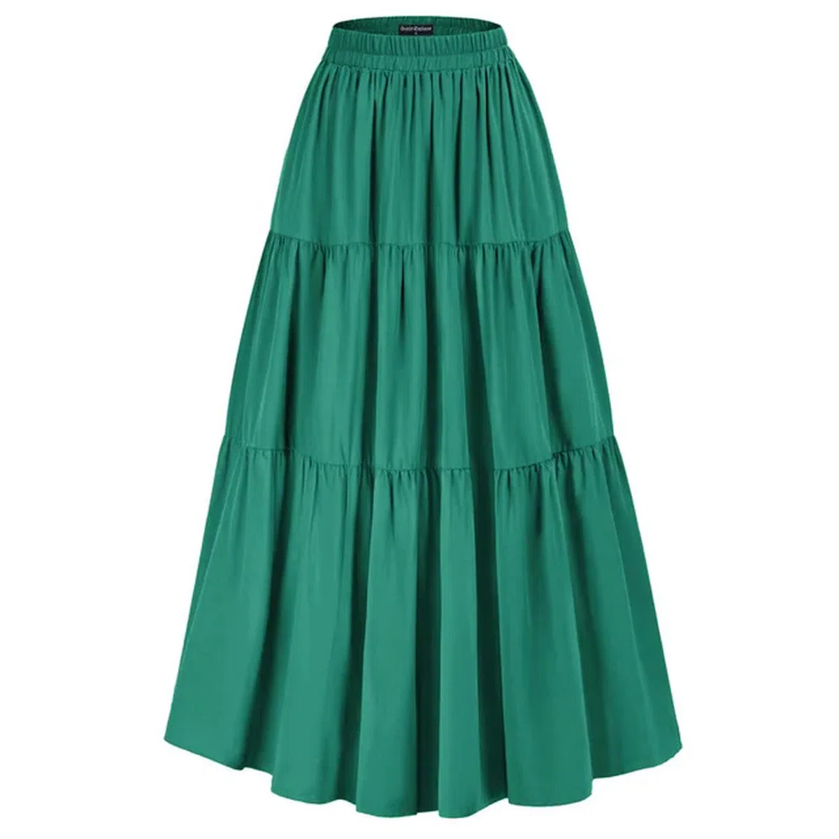 Damen-Stufenrock, elastisch, hohe Taille, Swing-Rock, Vintage-Damenrock, unregelmäßiger Saum, Volants, Lange Röcke, Persischgrün, XXL
