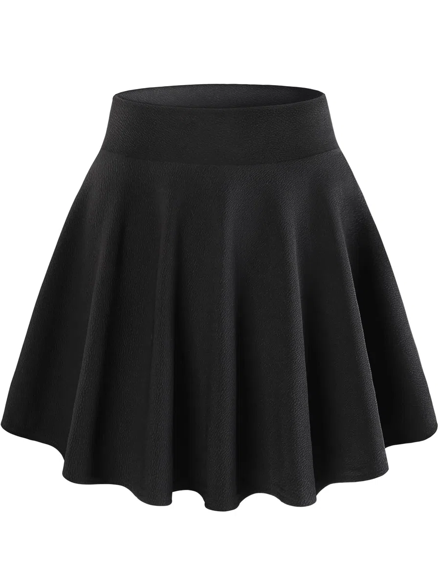 DJT Damen Mädchen Basic Solid Dehnbaren Informell Mini Skater Rock mit Shorts