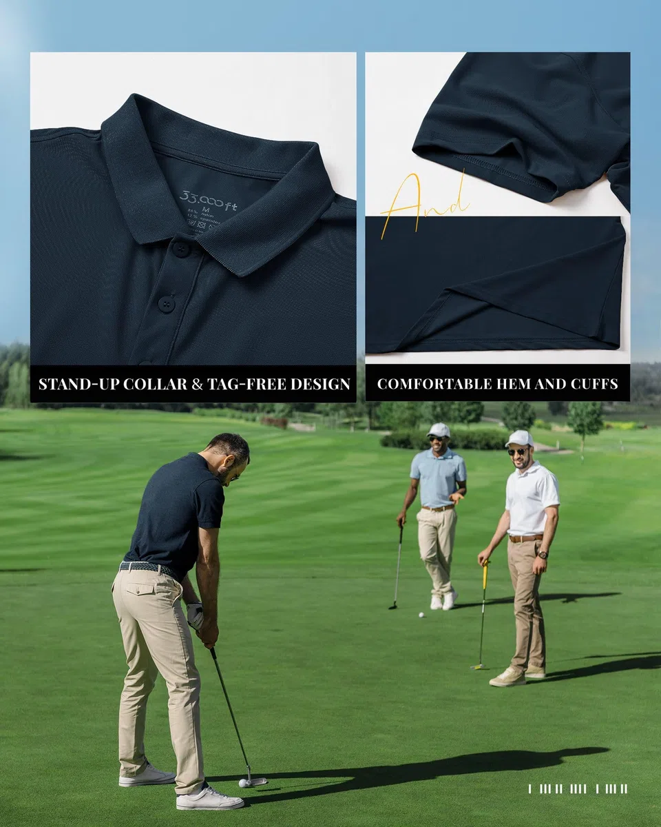 33,000ft Herren Poloshirt Golf Shirt UPF50+ Sonnenschutz Sommer Kurzarm Tshirts Schnelltrocknend Performance Sportshirt Outdoor Einfarbige Poloshirts für Männer zum Golfen Tennis