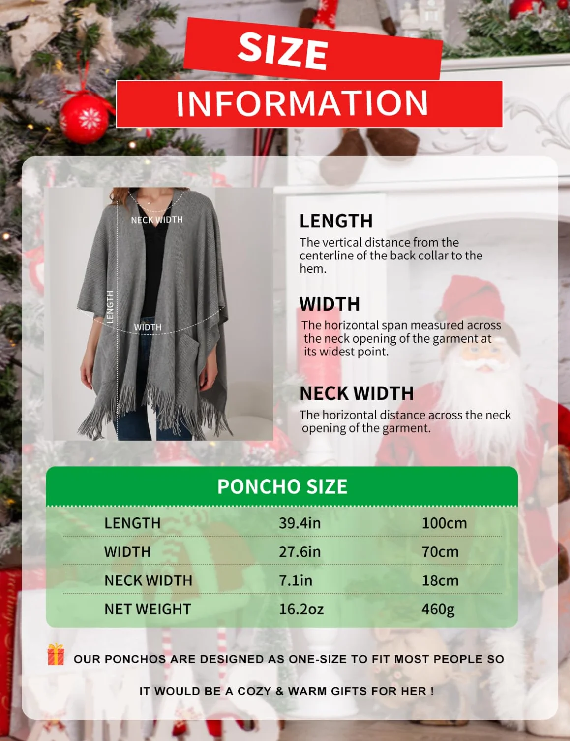 Ferand Damen Poncho mit Offener Vorderseite und Taschen, Weiche Strick Cape mit Fransen für Herbst Winter