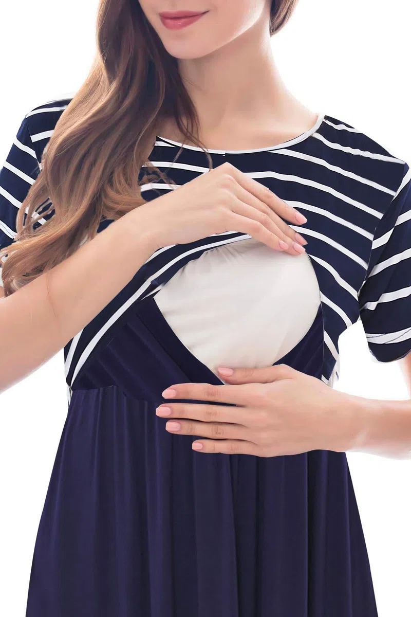 Smallshow Damen Lässiges Kurzarm Stillkleid Umstandskleid für Stillen