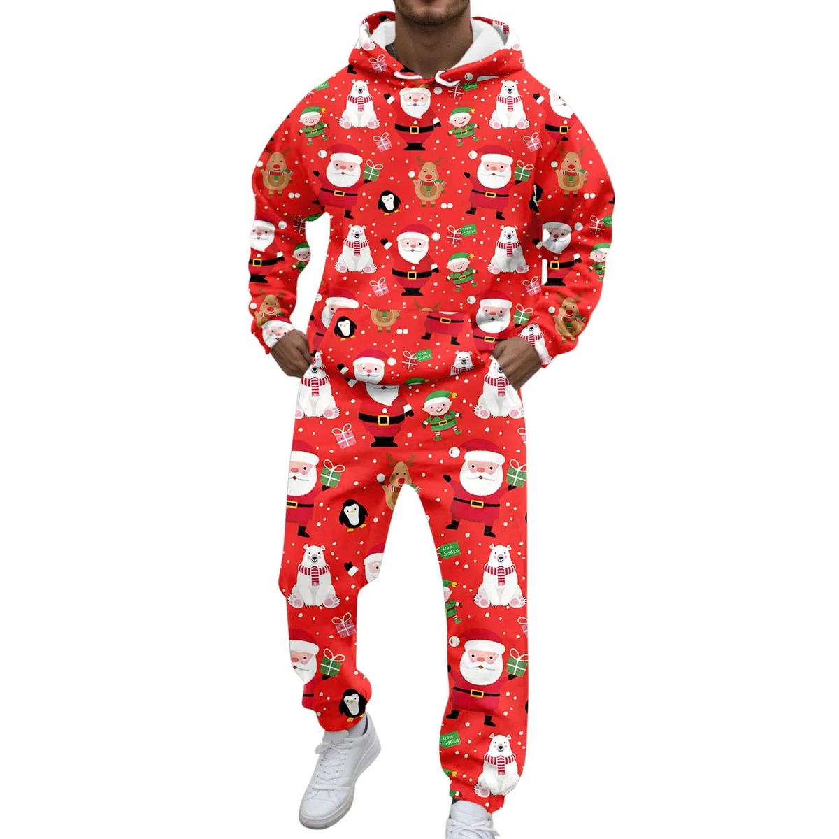 Generisch Weihnachts Jogginganzug Herren Lustig Weihnachten Druck Sportanzug Zweiteiler Trainingsanzug mit Christmas Hoodie und Jogginghose Festliches Sport Freizeitanzug für Männer