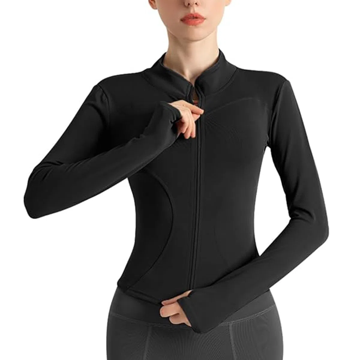 Dresmannst Sport Oberteile Damen, Langarm Sportshirt Laufshirt mit Daumenloch, Langarm Gym T-Shirt mit Langer Reißverschluss, Fit Fitness Yoga Shirt, Stehkragen Leicht Sportjacke Sweatshirt