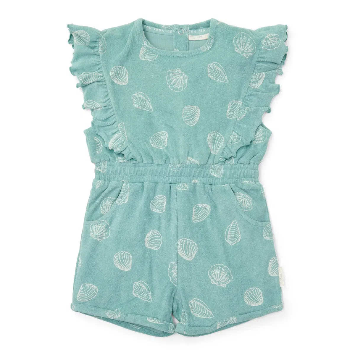 Little Dutch CL25034415 Jumpsuit ärmellos mit Rüschen Frottee - Ocean Treasures Surf Blue (Gr. 86/92)