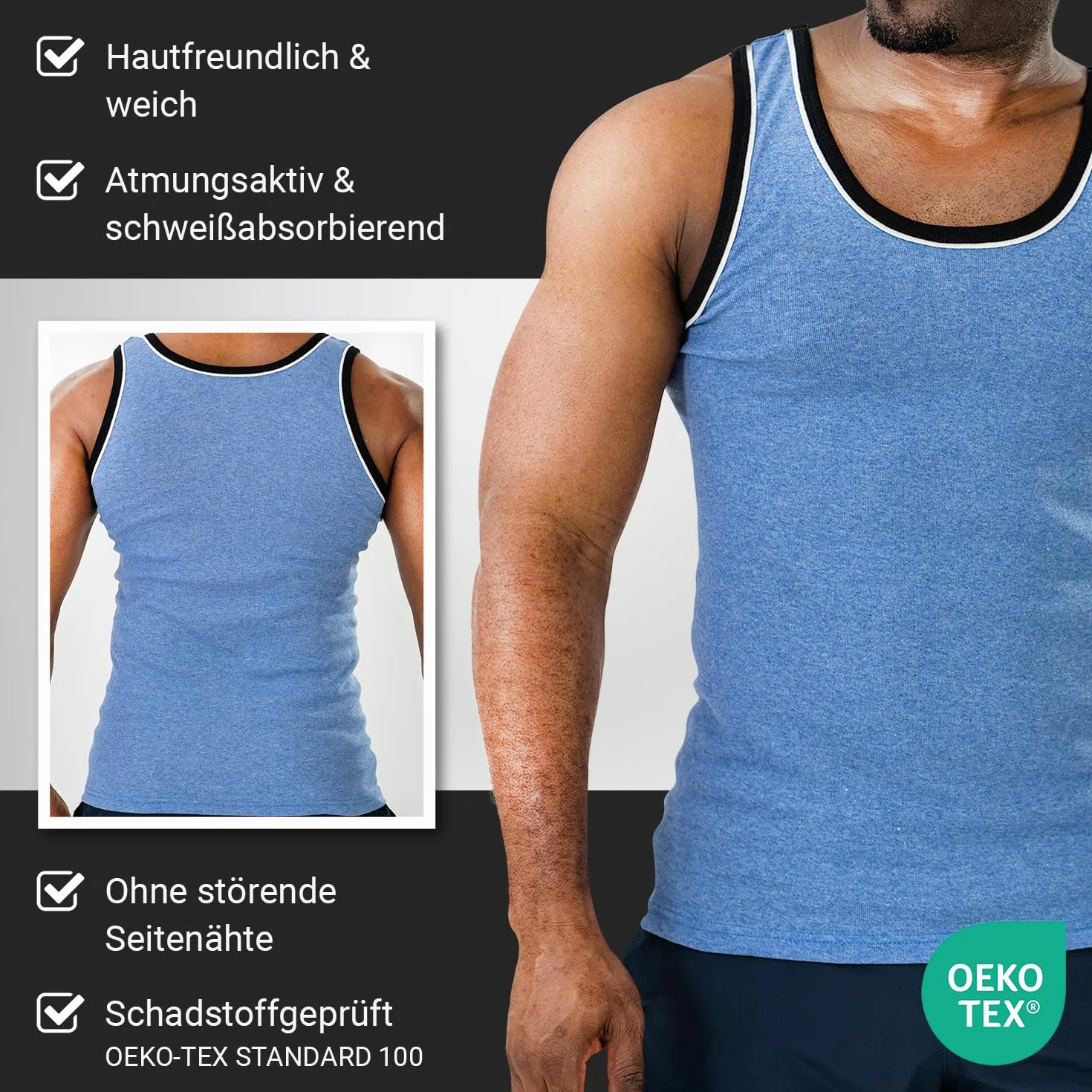 MT Herren Melange Tank-Top (5er Pack) Baumwoll Feinripp Unterhemden ärmellos