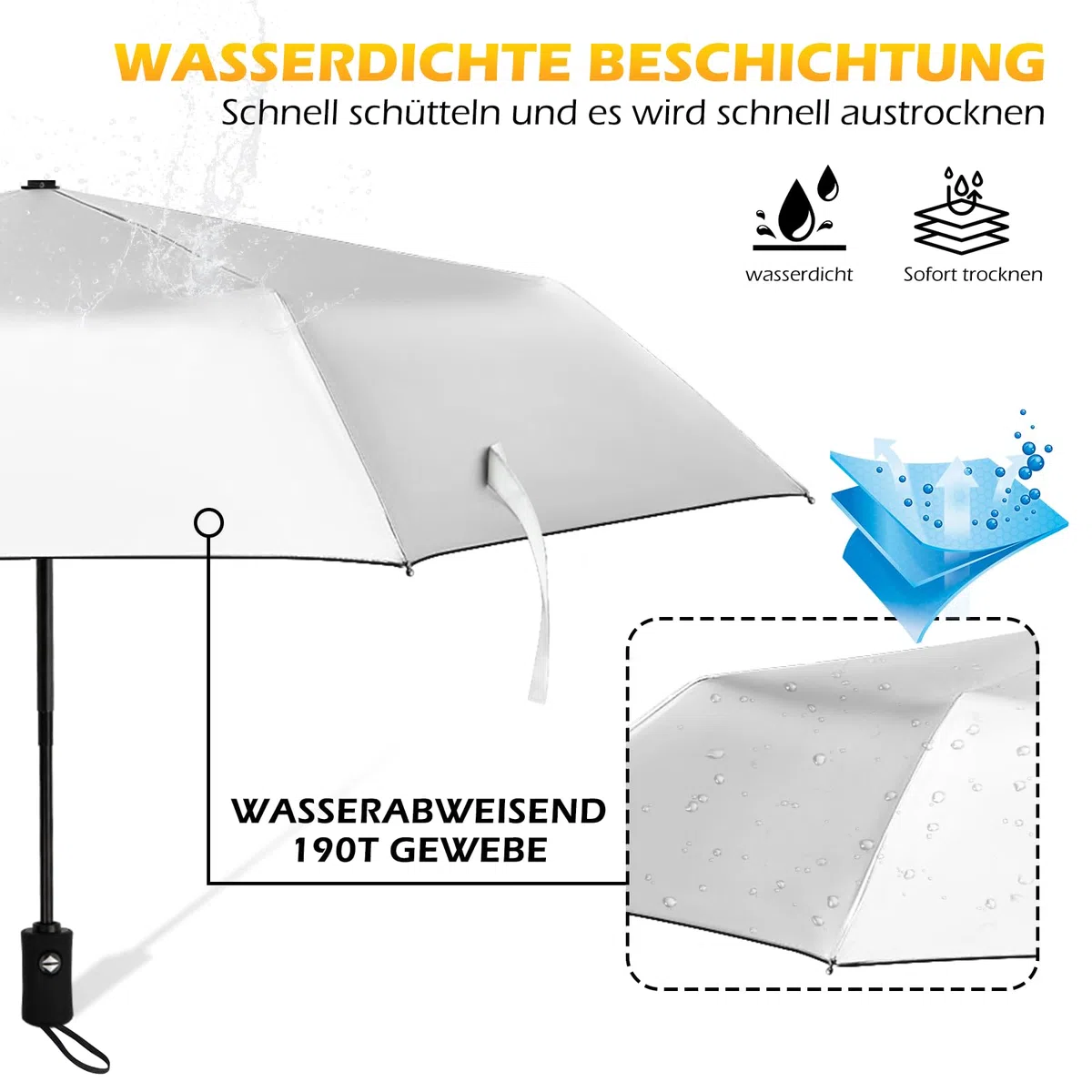 Regenschirm mit UV-Schutzfaktor 50+, kompakter Regenschirm für Sonne, wasserdicht und windabweisend, Sonnenschutz, automatisches Öffnen, Schließen (Silber/Rosa, 46inch)