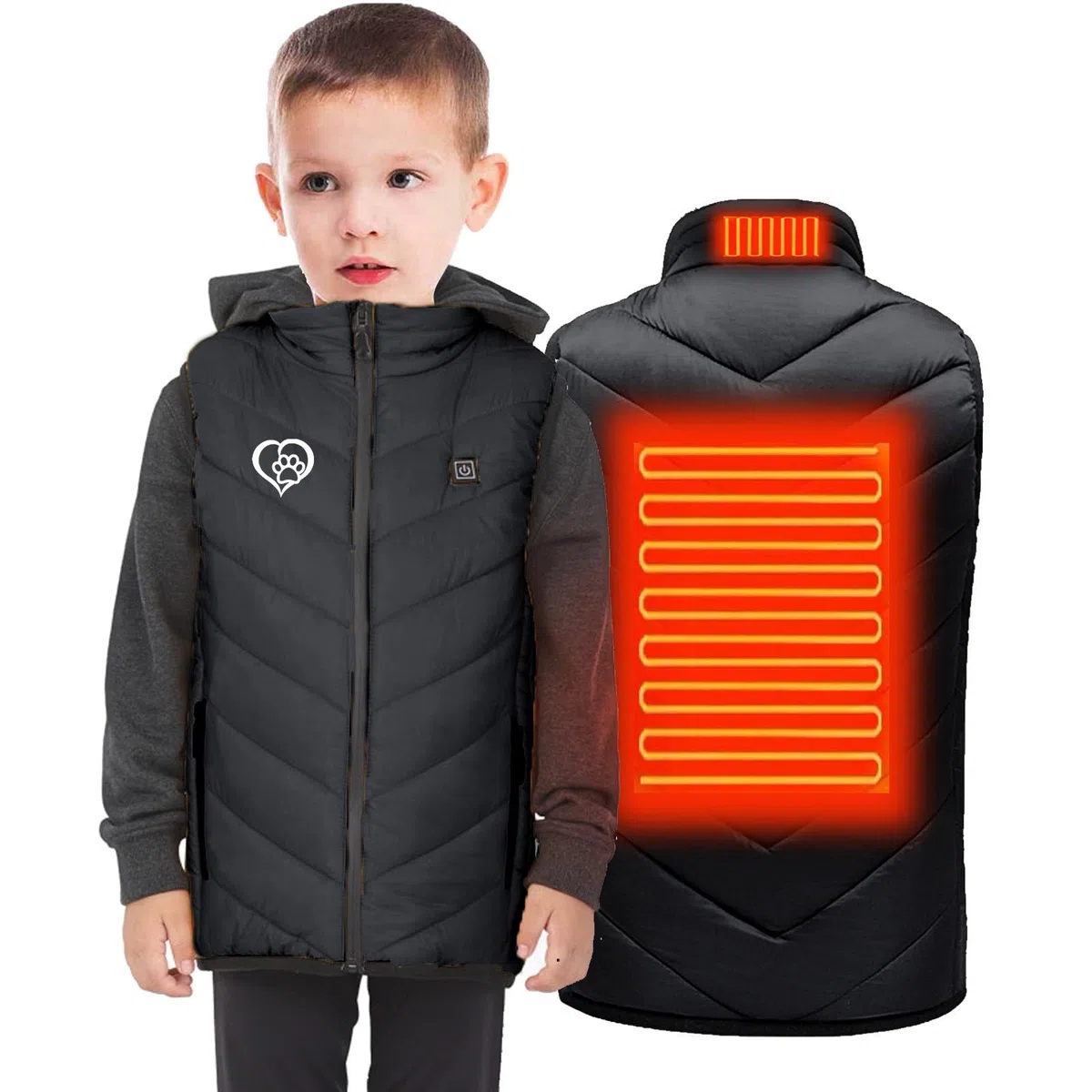 Beheizbare Weste Kinder Heizweste USB Elektrische Wärmeweste mit 3 Einstellbar Temperatur Steppweste Wasserschutz (Ohne Powerbank) Winter Outdoor Beheizbare Jacke