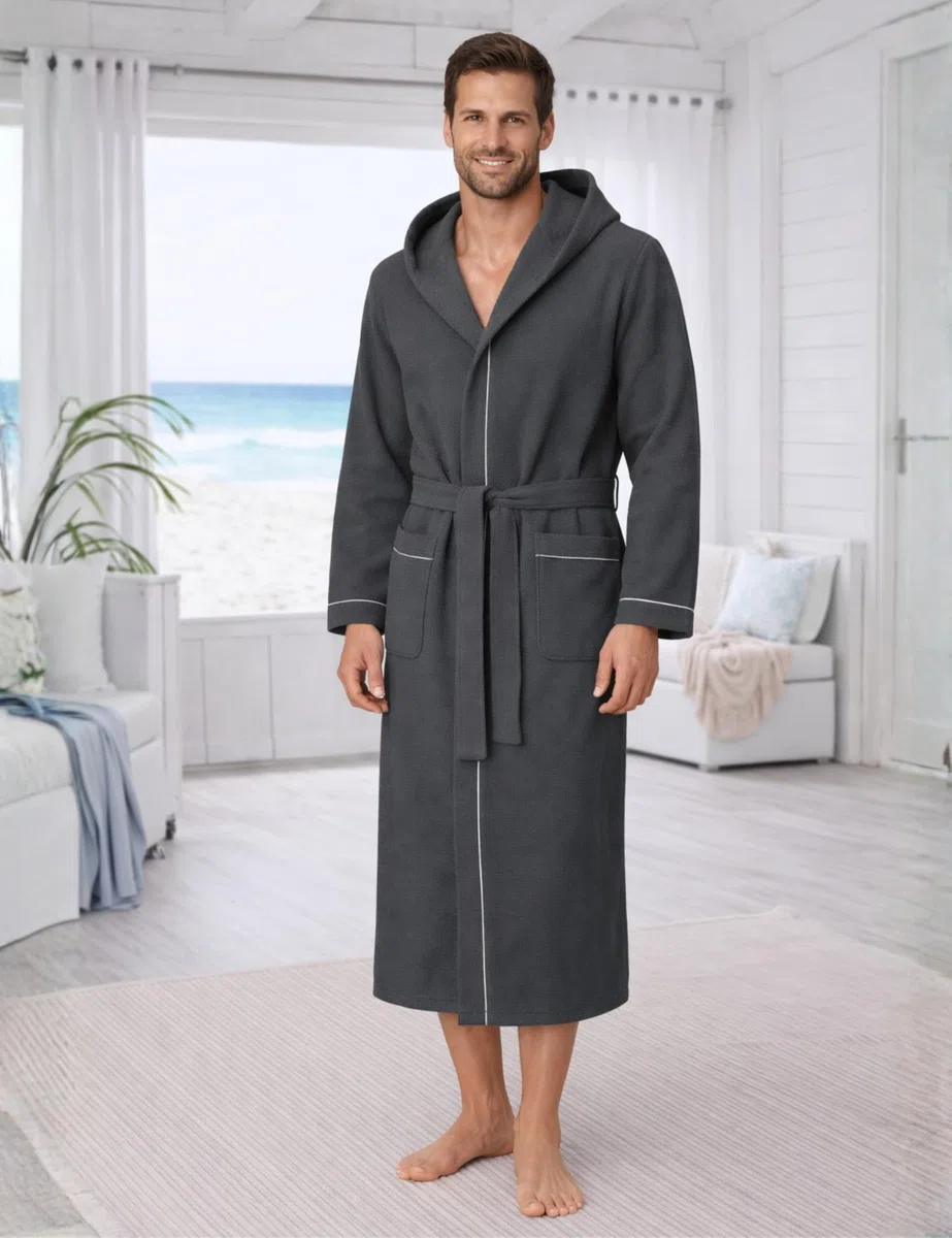 Morgenstern Bademantel Herren Leicht Waffelpique 100% Baumwolle Kapuze Lang Oeko-Tex Standard Ben