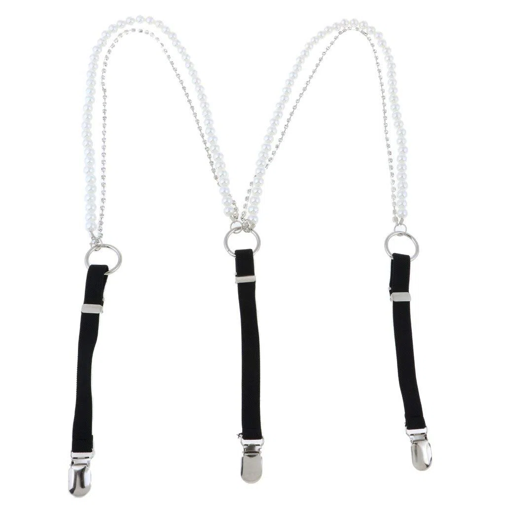 2 Stück Verstellbare Hosenträger Damen Hosen Träger Y Form Perlen Strass Gummiband Hosenträger