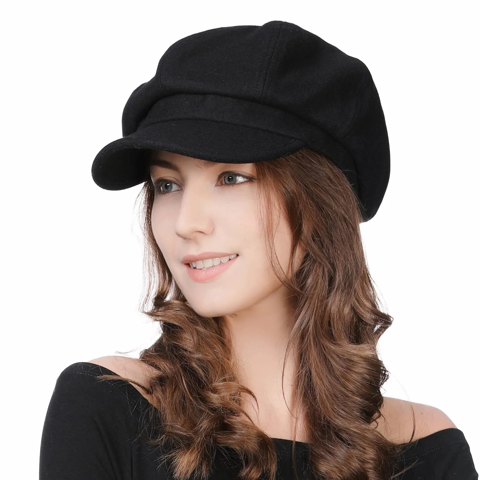 Comhats Damen Ballonmütze Wolle warme Schirmmütze Wintermütze Barett Maler Mütze mit Visor