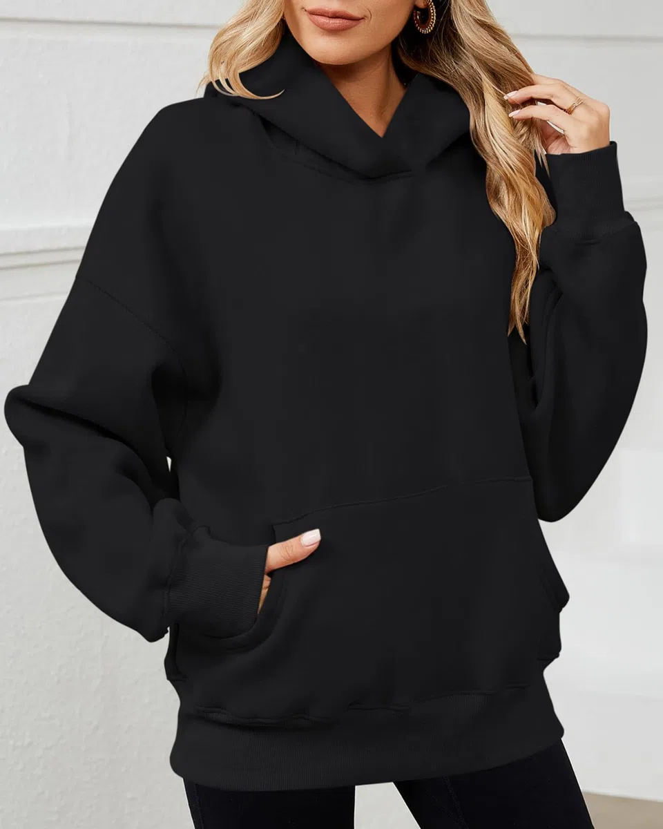 Jhsnjnr Hoodie Damen Oversize Sport Pullover Langarm Fleece Gefütterte Sweatshirt mit Kapuze Einfarbig Basic Hoody Kapuzenpullover