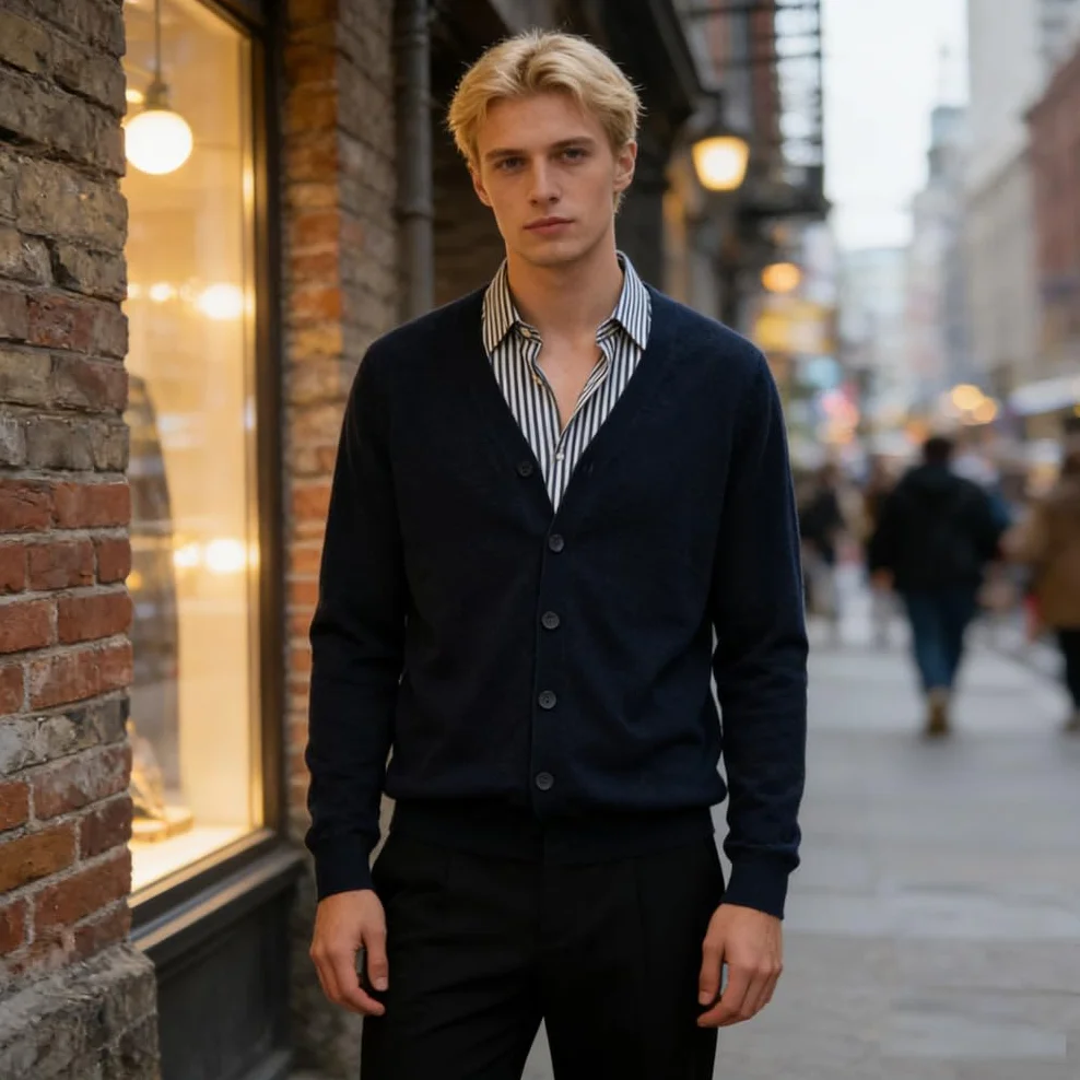 Herren Strickjacke mit Knöpfen V-Ausschnitt Strick Cardigan