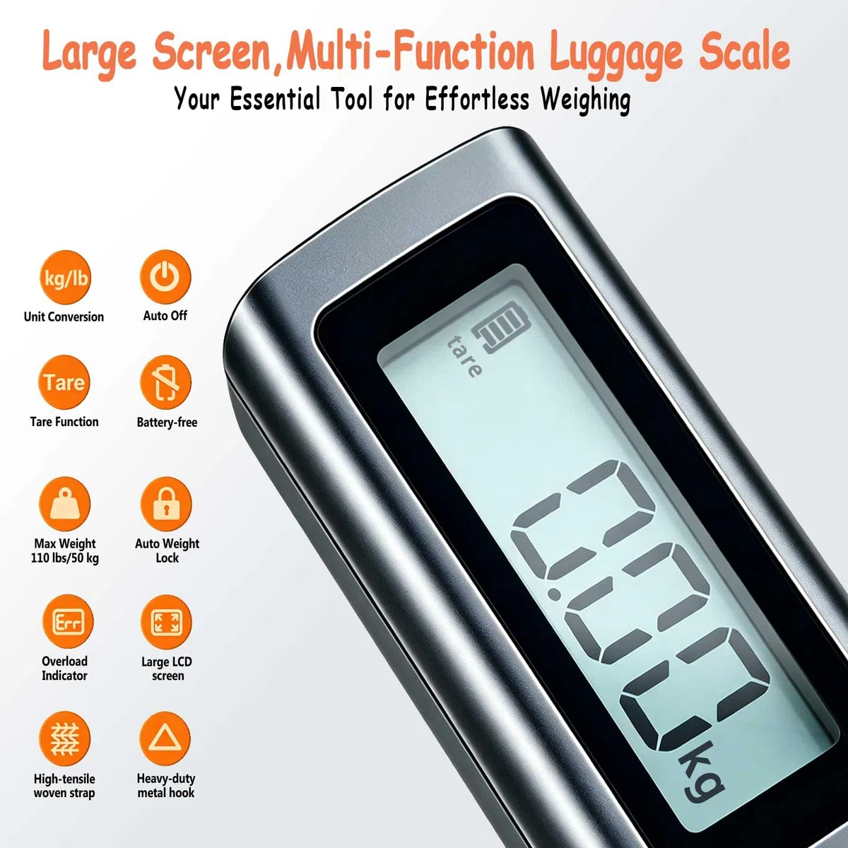 QL kofferwaage für reisen keine Batterien,6 Funktionen,Tara,Einheitenumrechnung,Gewichtssperre,digital LCD-Anzeige,bis 110lb/50 kg,gepäckwaage für koffer geeignet für Reisen, Einkaufen, Outdoor
