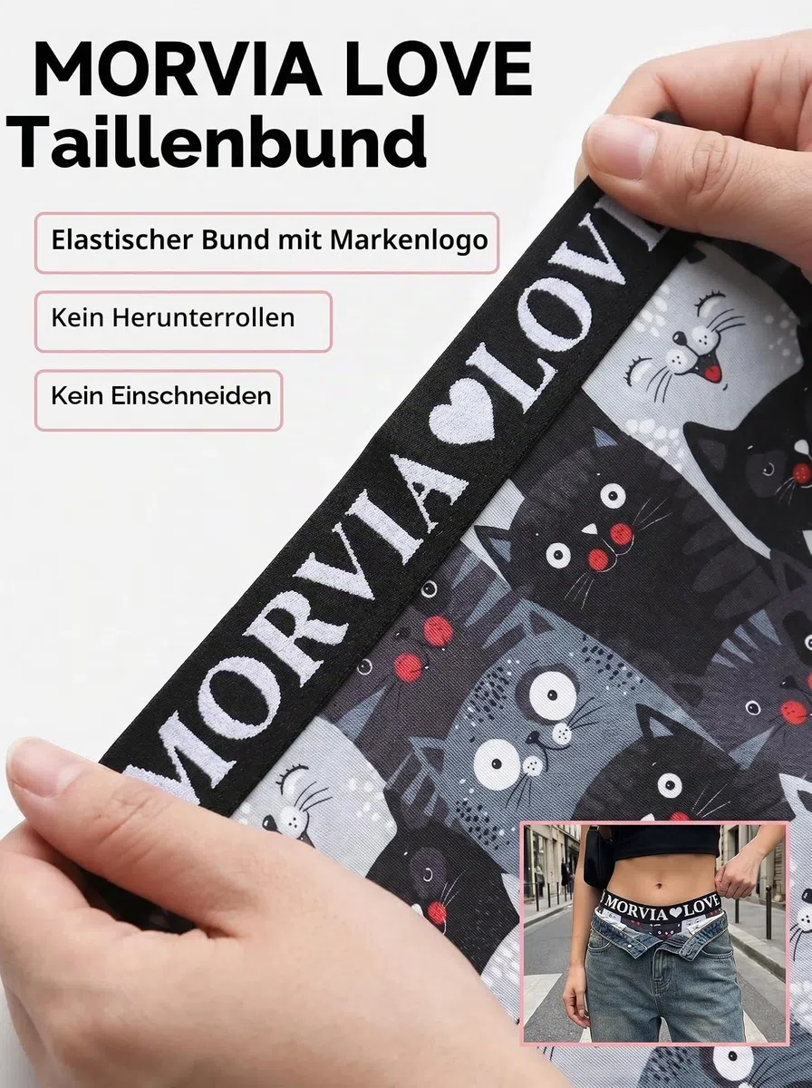 Morvia 6er-Pack Gotische Halloween Druck Boxershorts Hohe Taille Variety Unterwäsche mit Elastischem Band Schädel Rose Sterne Muster