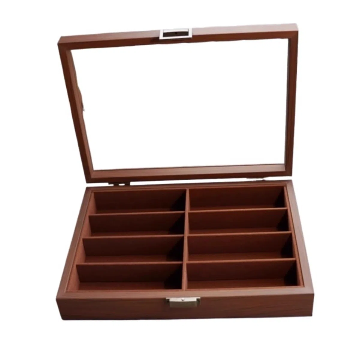 1 Stück Vintage-Brillenetui aus Holz, Sonnenbrillen-Organizer mit 8 Fächern, Sichtfenster-Ausstellungsbox, kratzfester Aufbewahrungsschrank for zu Hause für Brillen