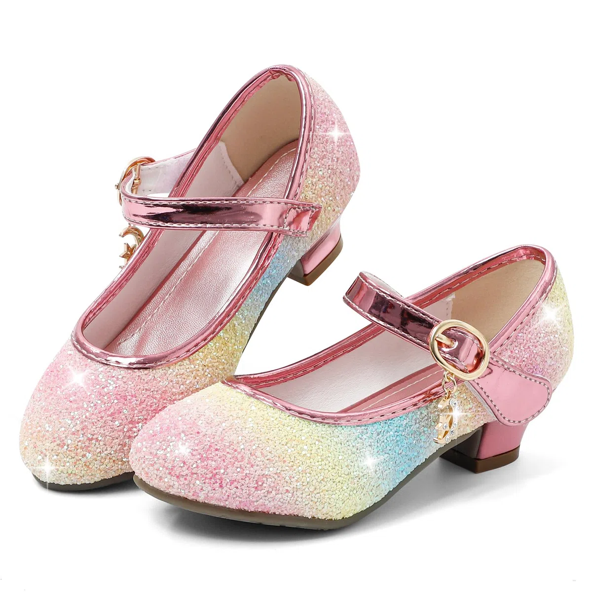5-10 Jahre Prinzessinnen Schuhe Mädchen Pailletten Ballerinas mit Absatz Glitzer Mary Jane Halbschuhe Kinder Party
