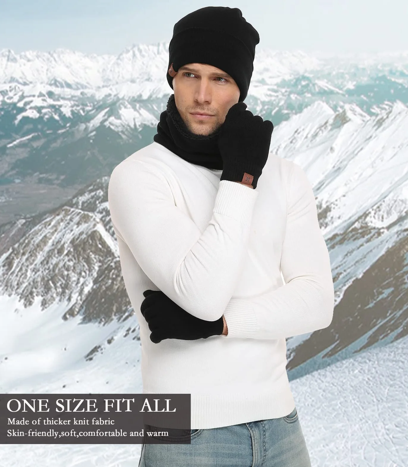 Bequemer Laden Winter Warm Mütze Loop Schal und Touchscreen Handschuhe Set für Herren und Damen, Wintermütze Strickmütze Beanie Schlauchschal Winterhandschuhe Strickhandschuhe mit Fleece Gefütterte