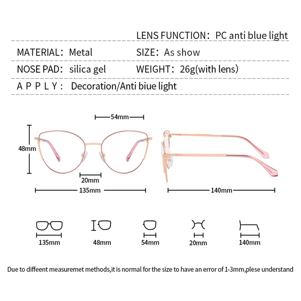 Blaues Licht Blocking Gläser Metallrahmen Brillen Retro Cat Eye Brillen Rahmen Frauen