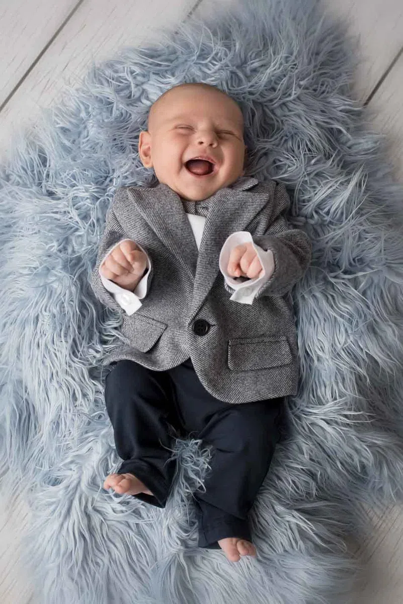 Taufanzug Baby Junge Anzug Strampler Overall Festanzug mit Sakko Taufstrampler Grau